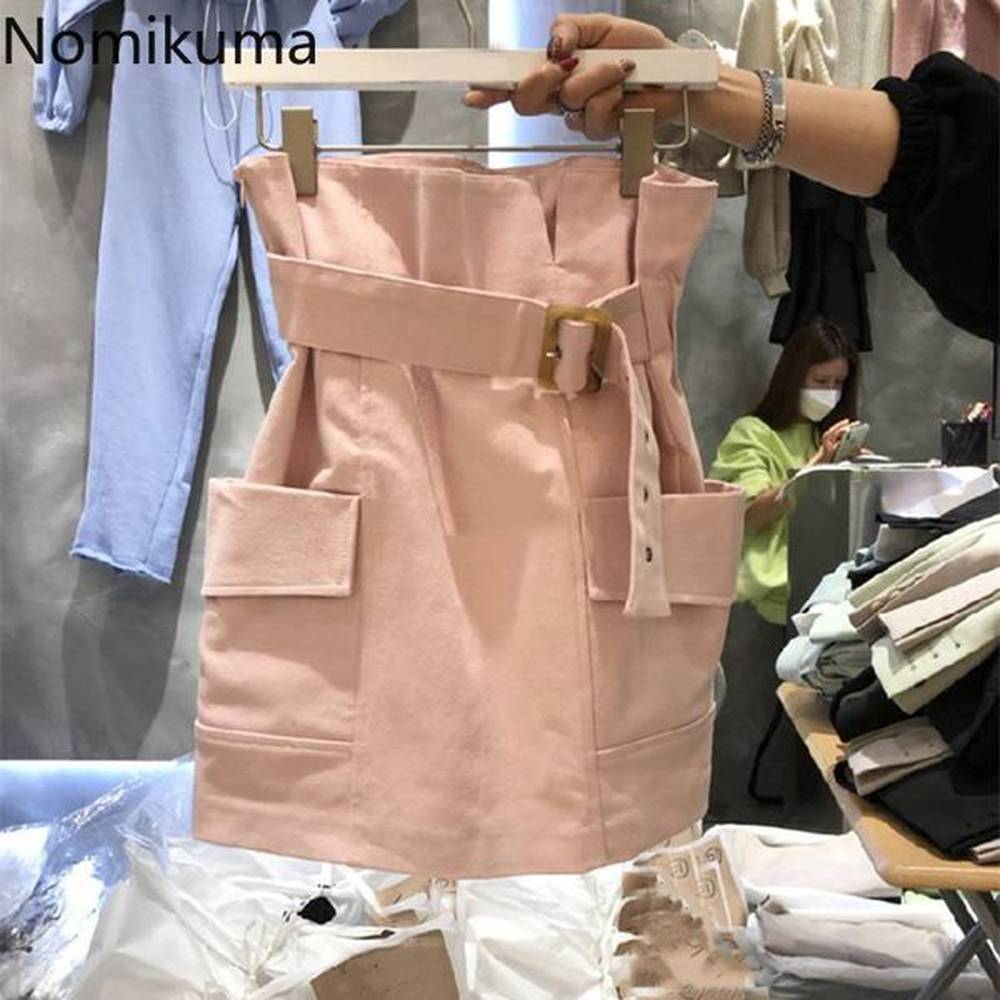 nomikuma summer new elegant women skirt belt high waist korean