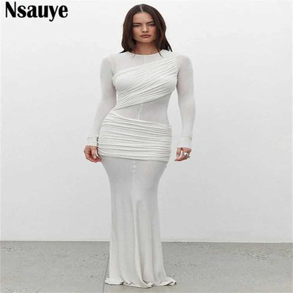 nsauye long sleeve sexy women maxi bodycon elegant new fashion