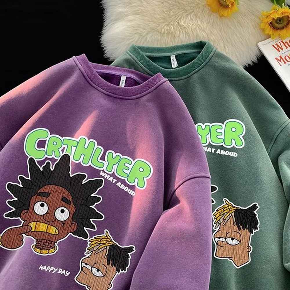 NXXTRESS American Vintage batik Cartoon Print Hoodies Casual Loose Harajuku Hoodies Sweatshirts Long Sleeve Tops Streetwear 240911