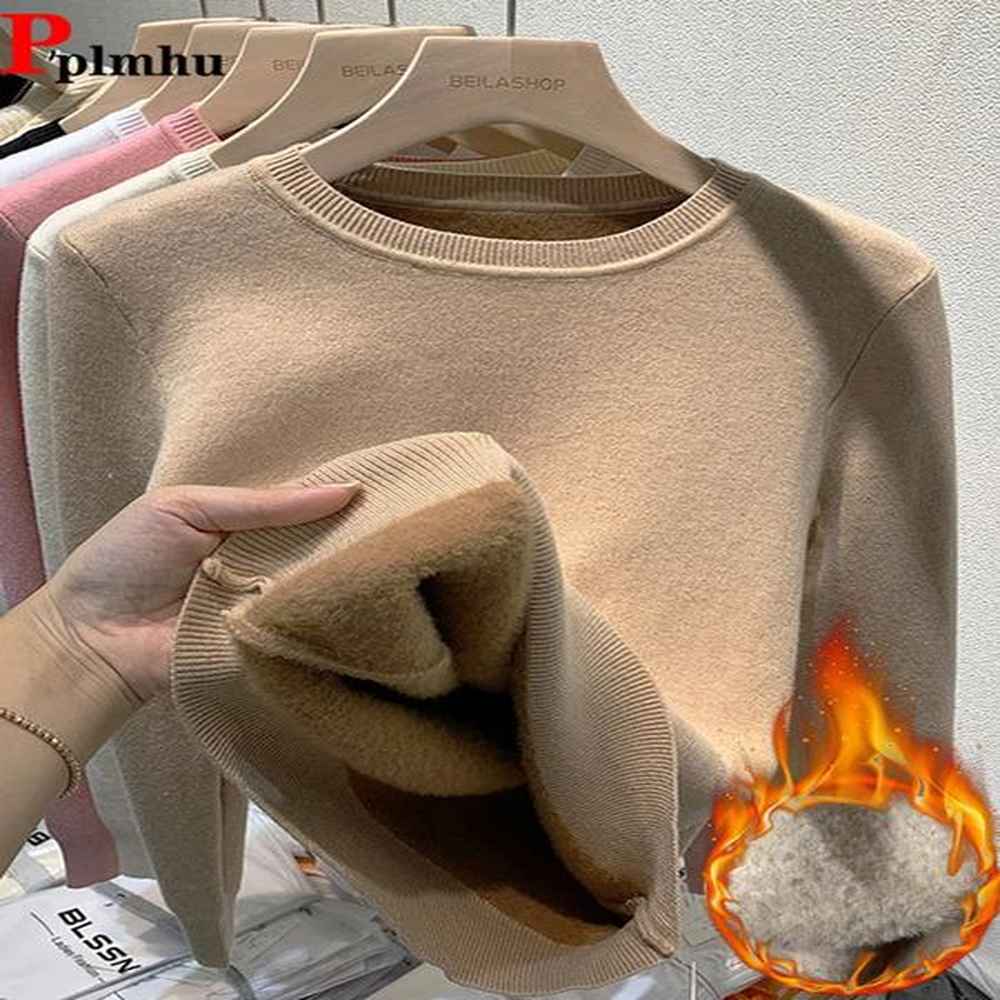 o neck winter sweater for women thicken slim soft knitted