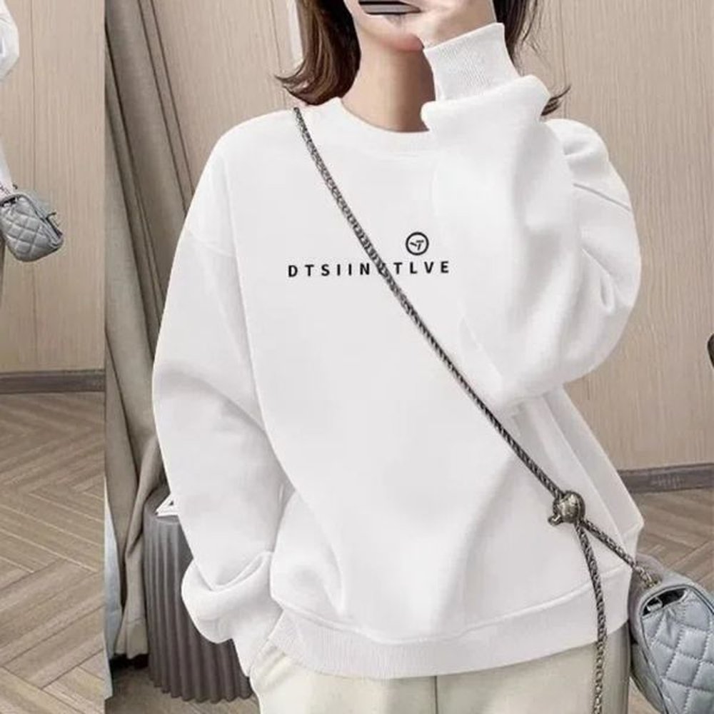 office lady korean pullover round neck flocking lantern long sleeve