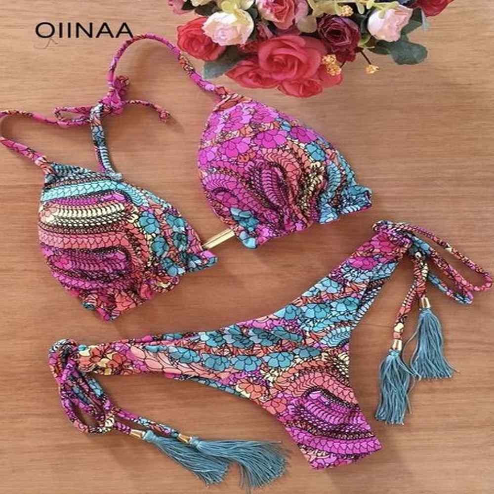 oiinaa bathing suit women sexy printed bikini set drawstring swimsuit