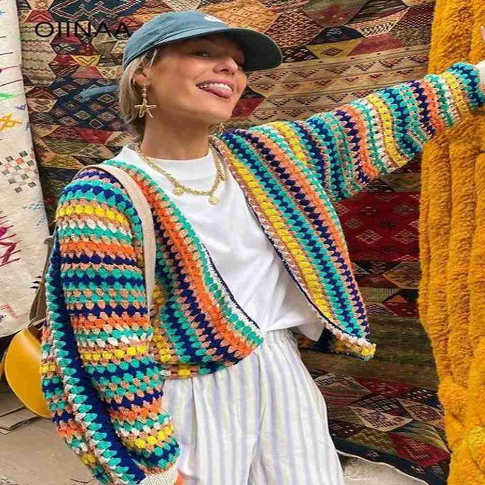 oiinaa striped knitted cardigan for women sweater open stitch long