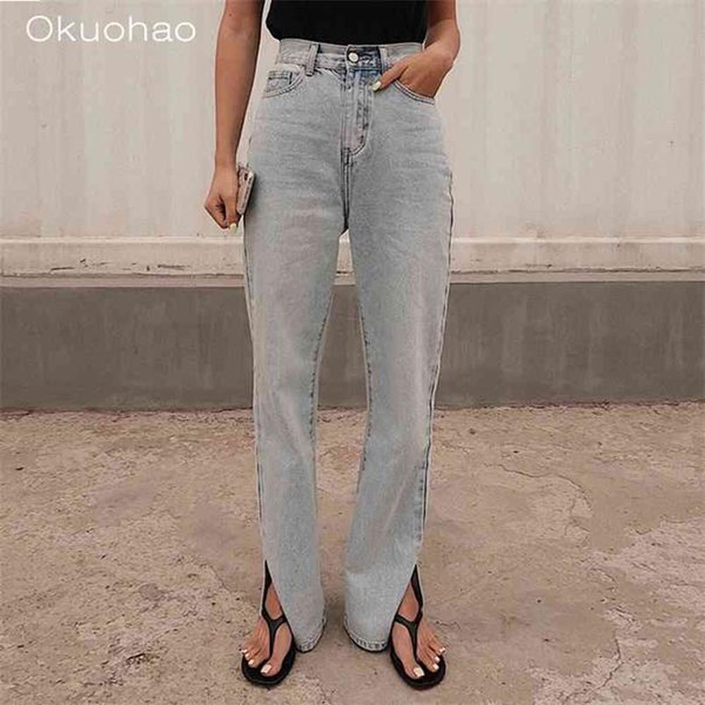 okuohao high waist jeans straight leg pants women wide loose