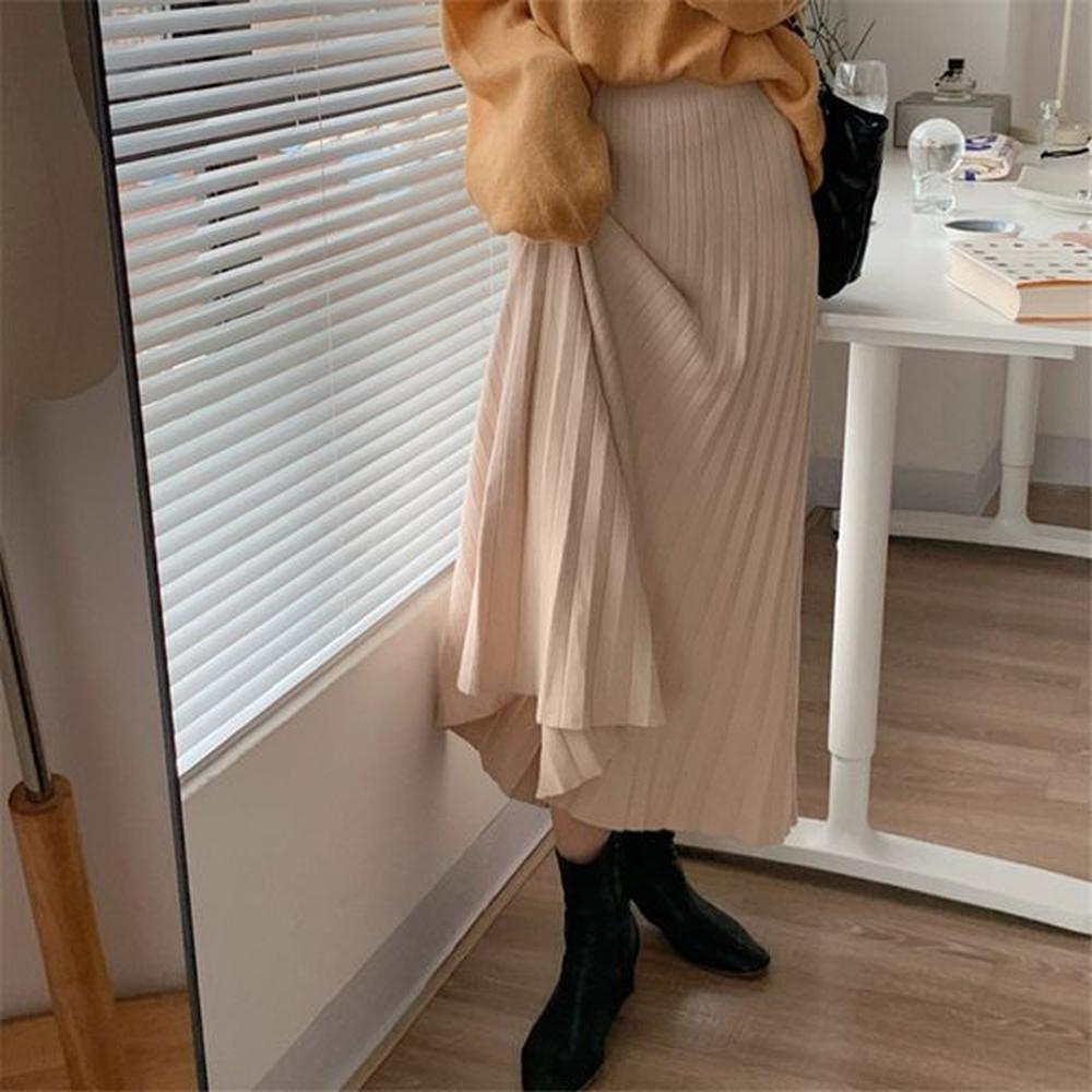 ol elegant women high waist vintage fashion pleated knitted skirt