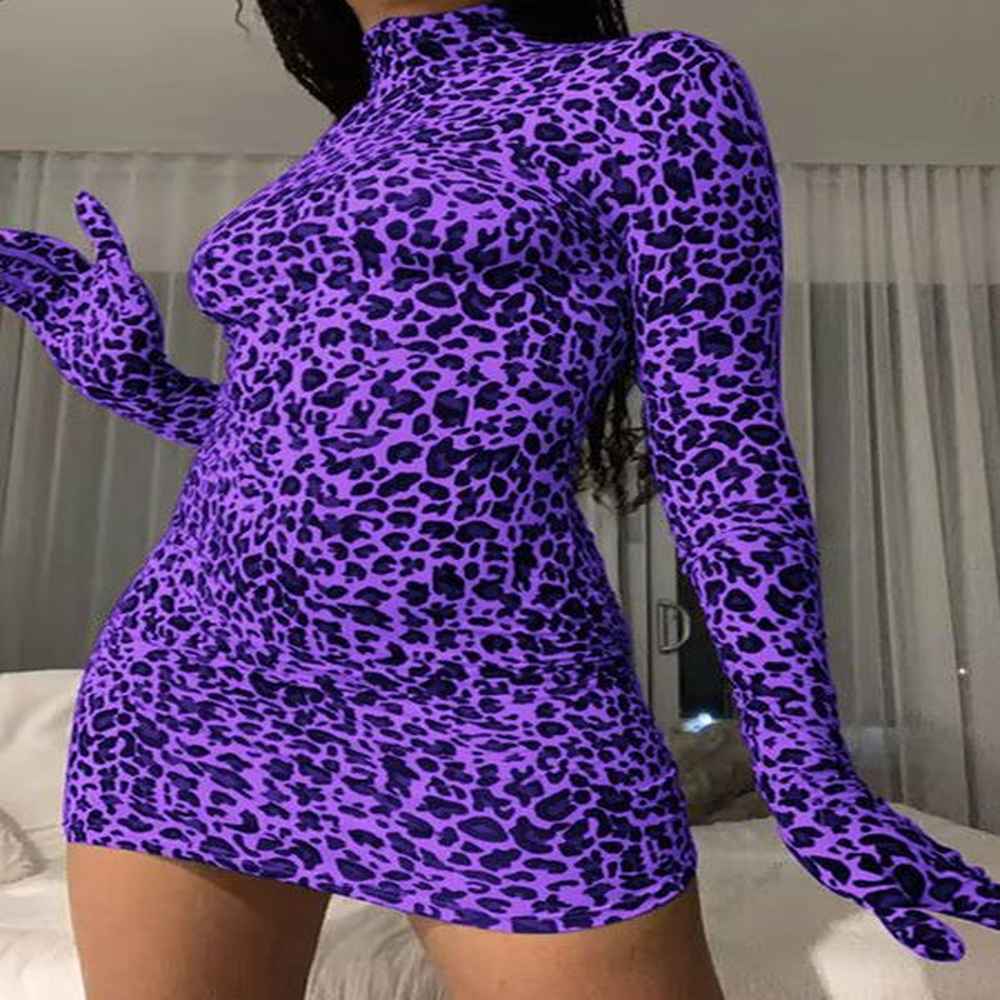 omsj christmas dress womens autumn long sleeve leopard pattern tight