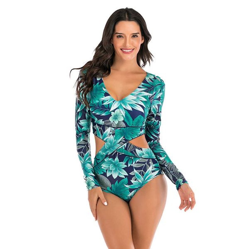 one piece long sleeved surfing sun protection womens hot spring