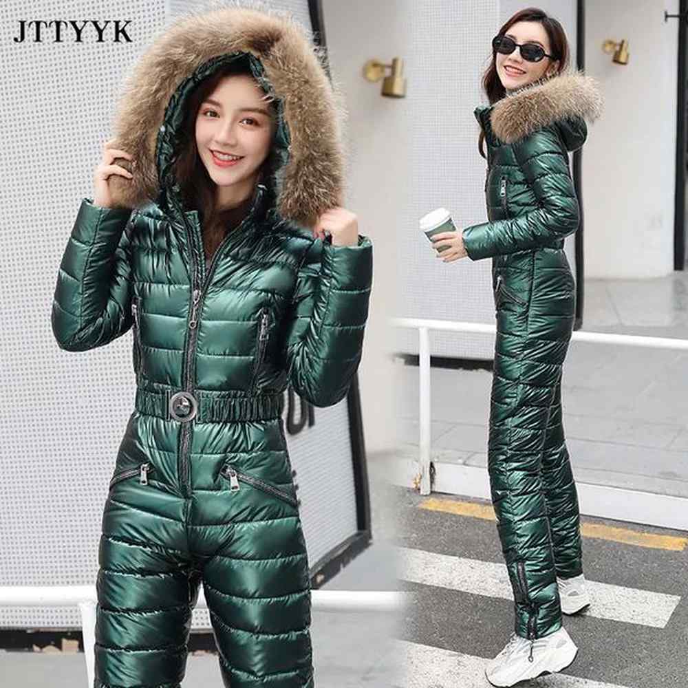 one piece ski suit women jackets winter hooded parka jumpsuit