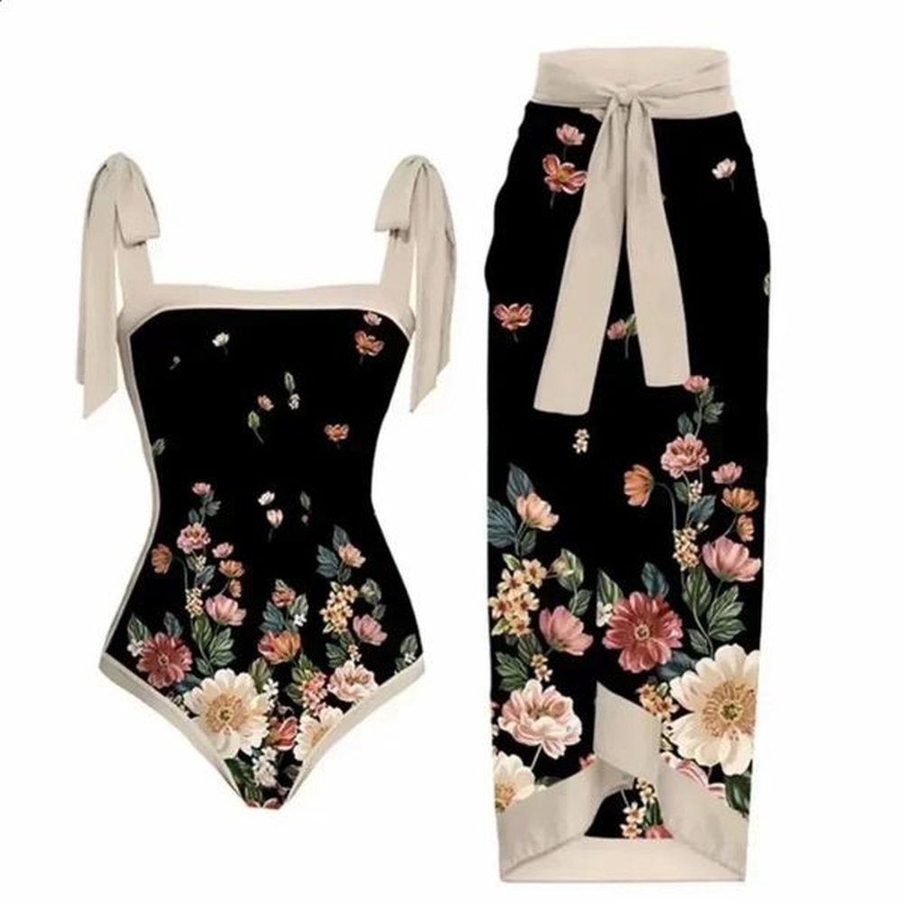 one piece swimsuit bikini with skirt swimwear summer women bowknot
