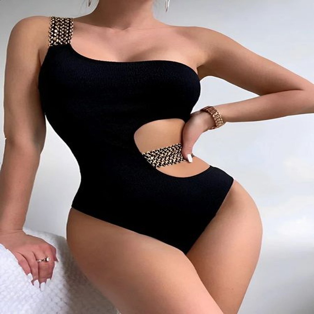 one shoulder swimsuit women one piece hollow out swimwear female