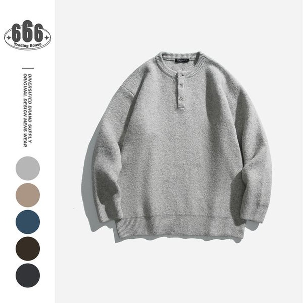 Orderess American Henley collar for male female students autumn and winter top pullover knit sweater M116