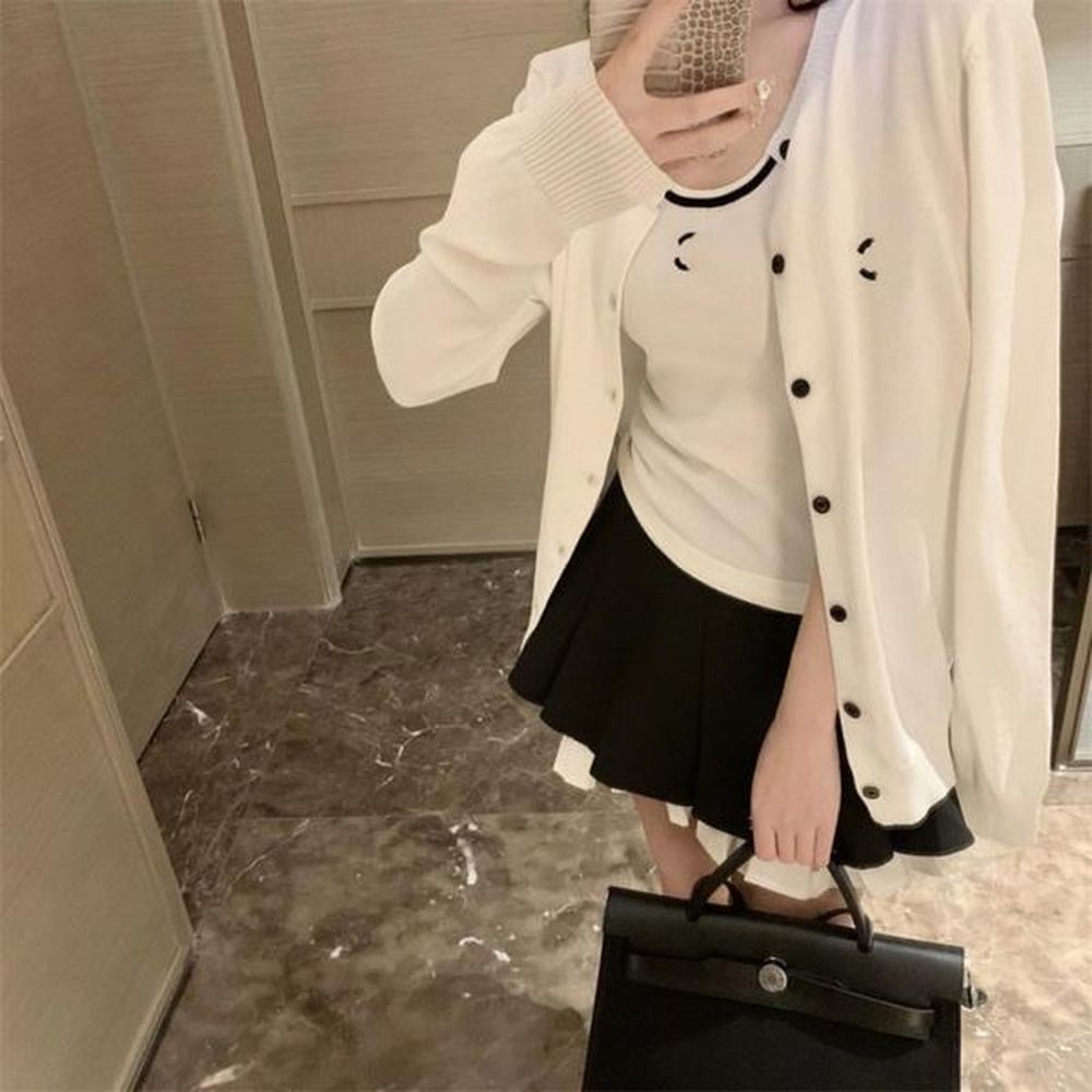 original standard macaron color embroidery crochet knit coat twopiece cardigan