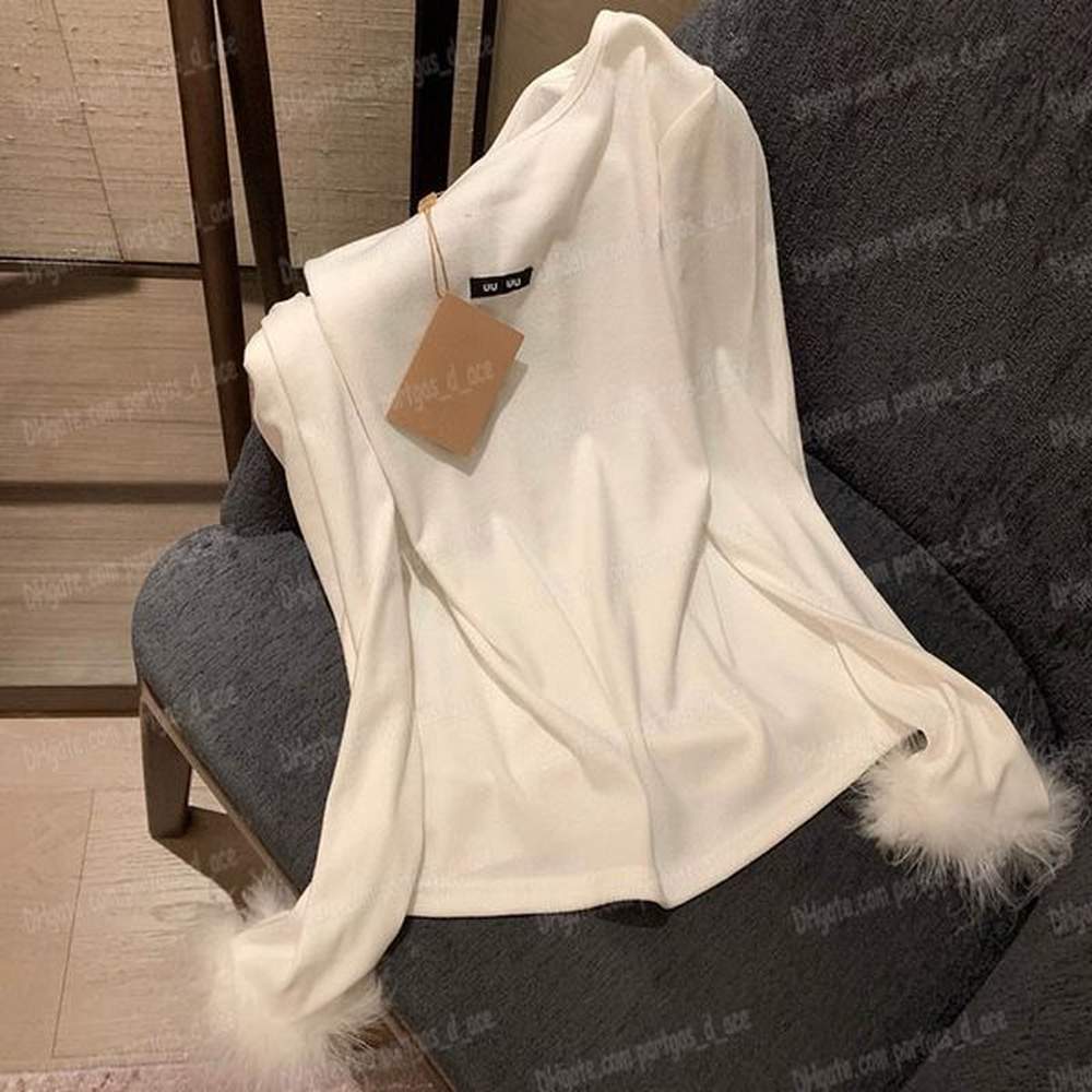ostrich feather t shirt luxury letters women tops long sleeve