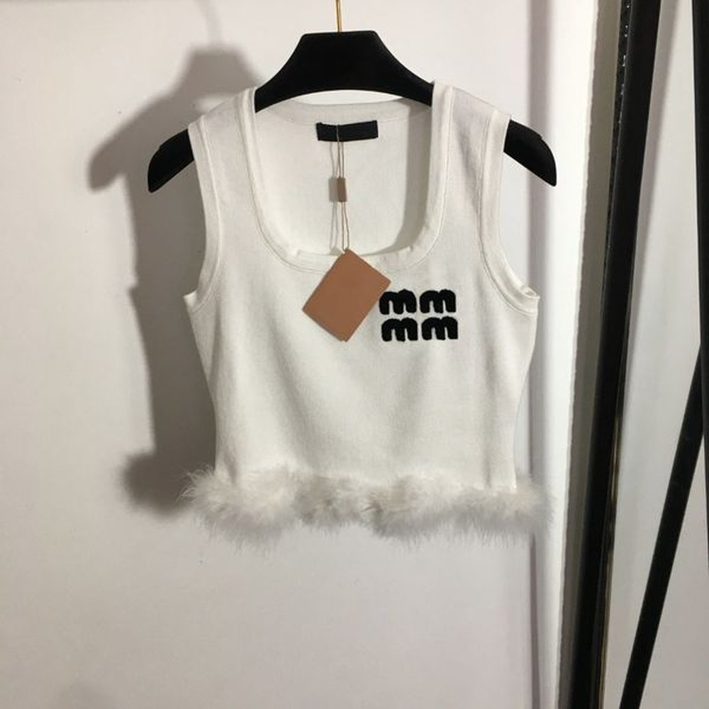 ostrich hair knitted vest t shirts for women embroidery letter