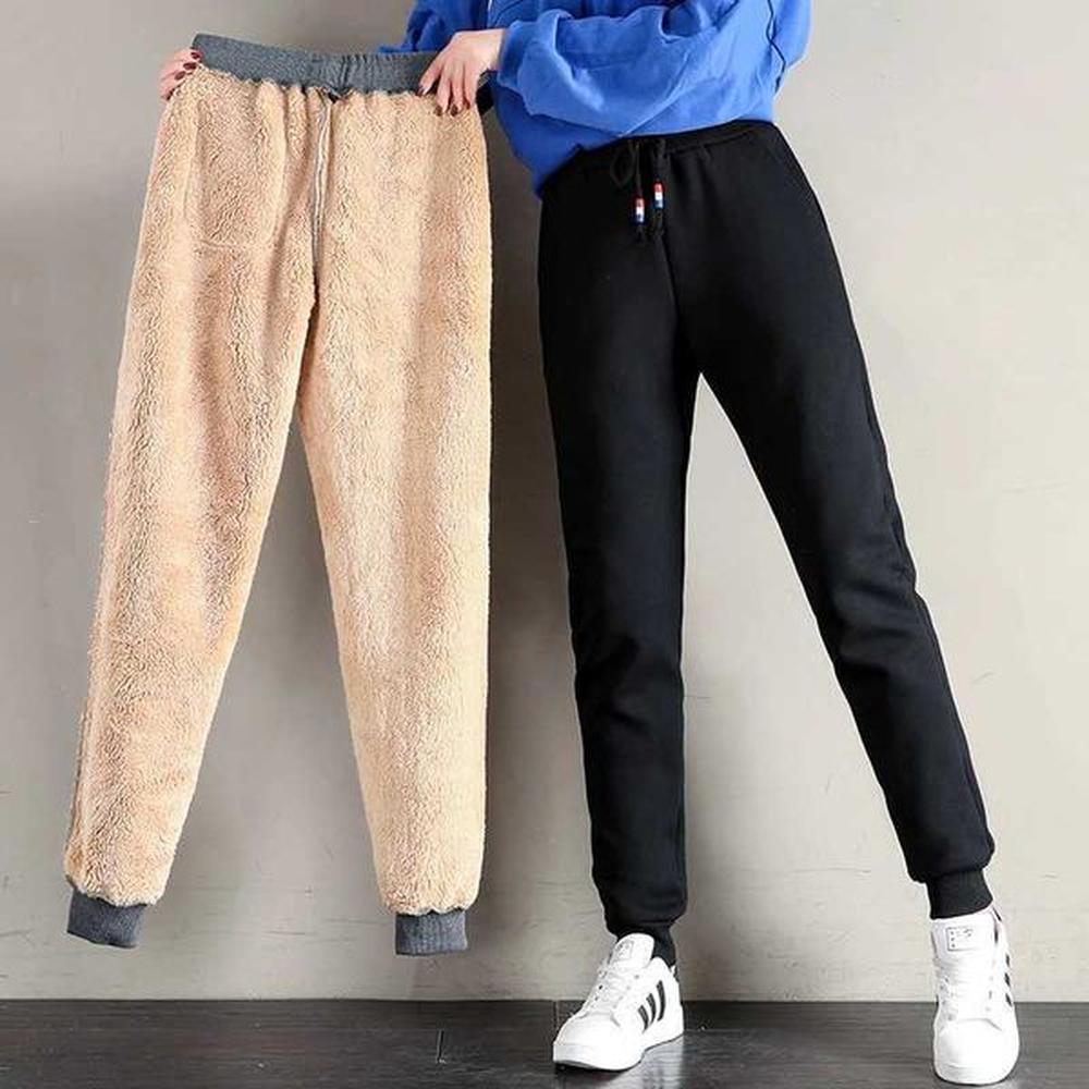 oumengka women winter thick lambskin cashmere pants warm fe casual