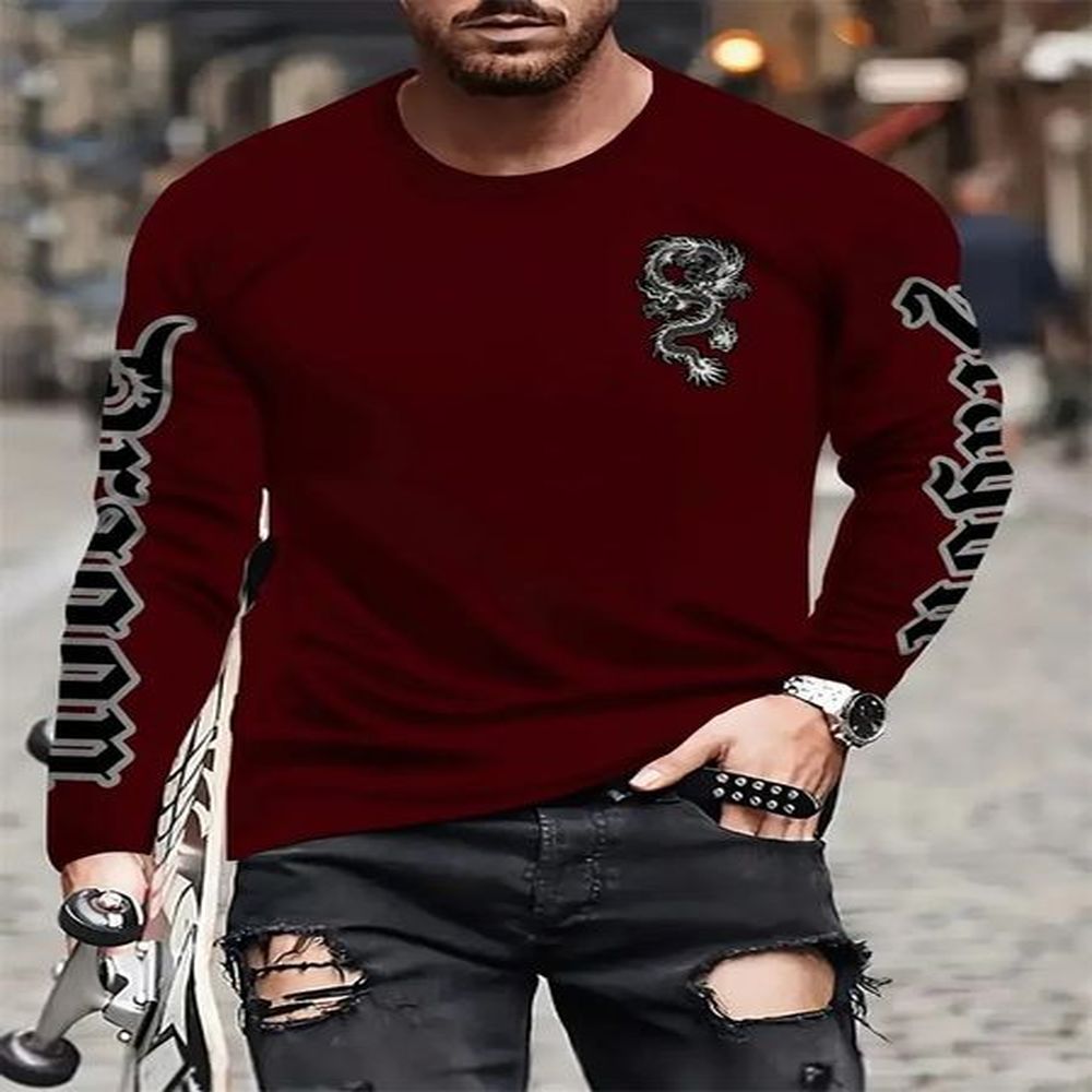 Outdoor Street Fashion Longteng Print Autumn Mens Longsleeved Tshirt Daily Casual Allmatching Top Comfortable 250210
