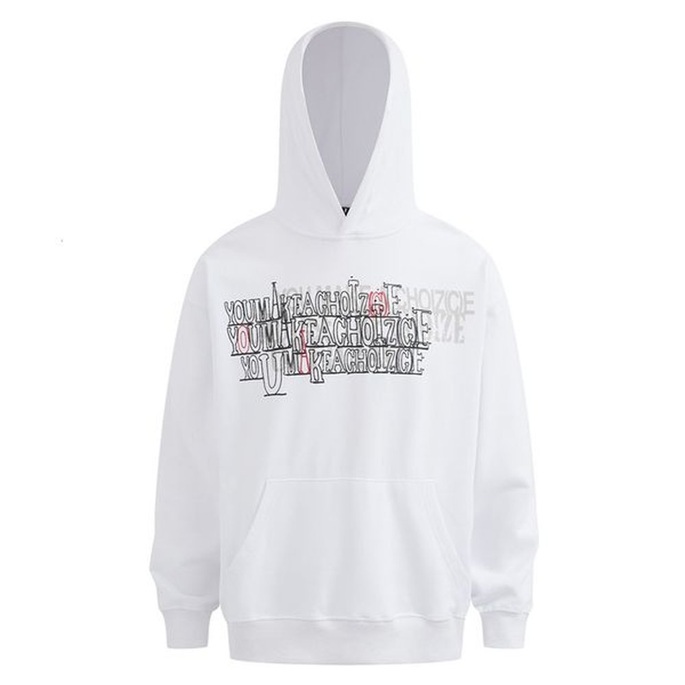 Overlapping letter printed long sleeved hooded sweatshirt for men's autumn style street fashion brand loose casual pullover hooded swea