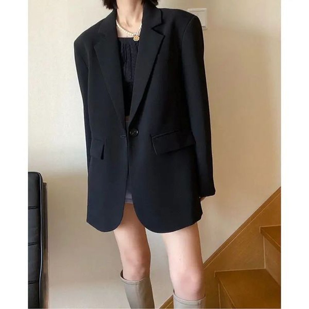 oversize black blazer women spring autumn coat highend loose casual