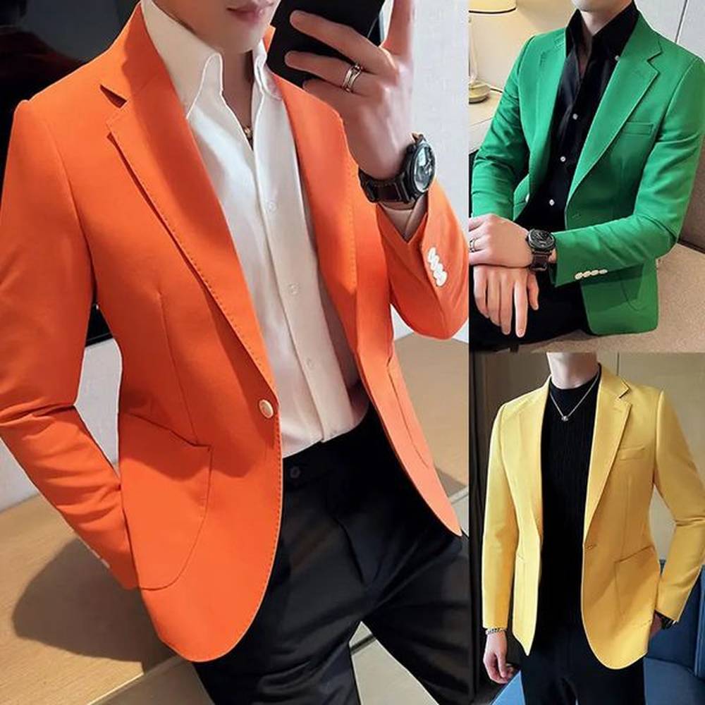 Oversize Thin Male Blazer Plus Big Size Yellow Slim Fit Mens Suit Jackets Menswear Casual Fashion Coat in Original 240914