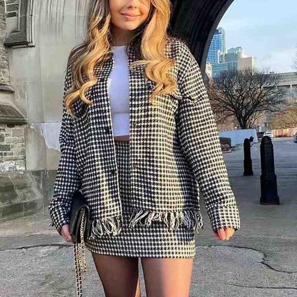 oversize women twwed tassel jacket springautumn fashion ladies loose coats