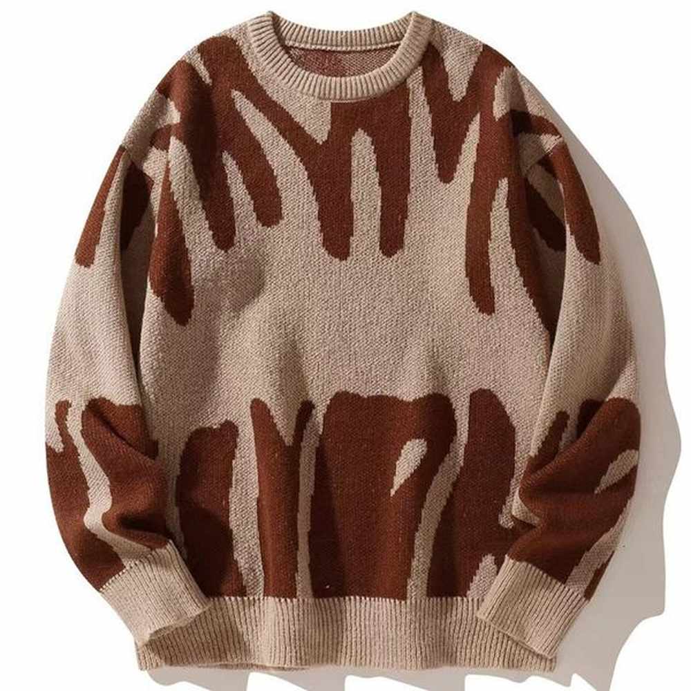 Oversized Crewneck Sweaters Y2k Aesthetic Flame Knitted Pullover