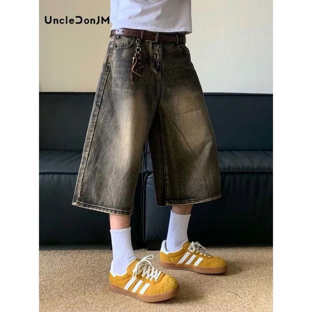 Oversized Hip Hop Jeans Shorts for Men Summer Retro Wide Leg Denim Knee Lenght Pants 250120