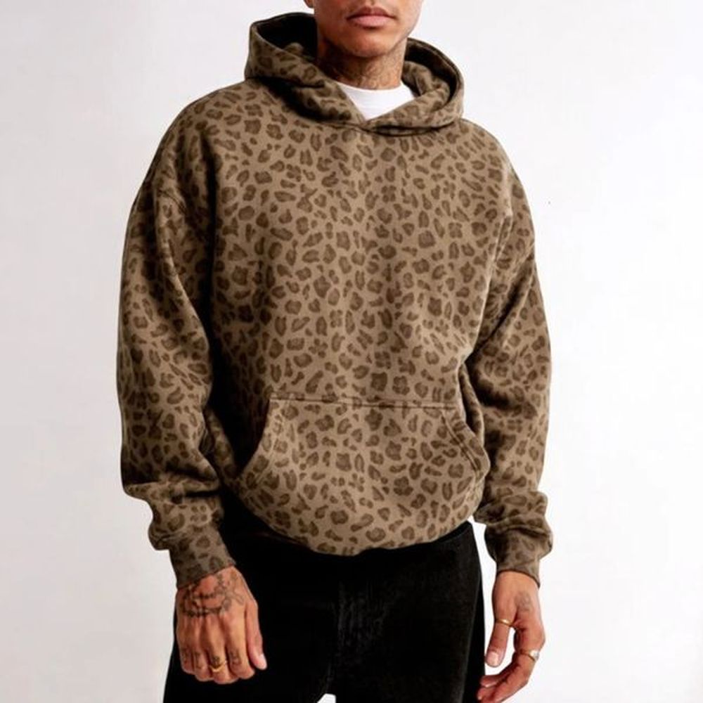 Oversized Leopard Print Hoodie for Women Men Long Sleeve Hooded Sweatshirts Cute Pullover with Pocket 241111
