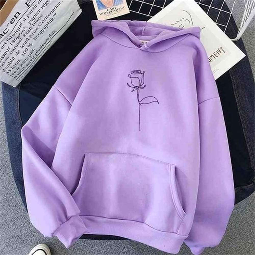 oversized rose flower printed hoodies sweatshirts women long sleeve autumn