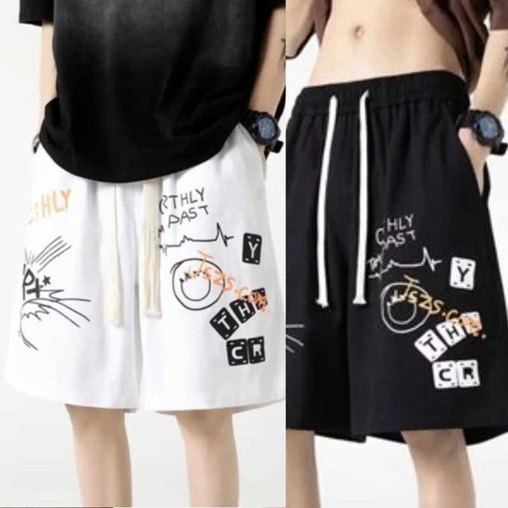 Oversized shorts retro colored graffiti printed shorts from American college couples five oclock basketball shorts W241010