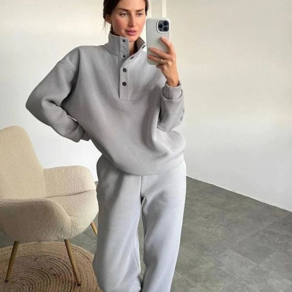 oversized solid casual pullovers long pant set warm hoodie tracksuit
