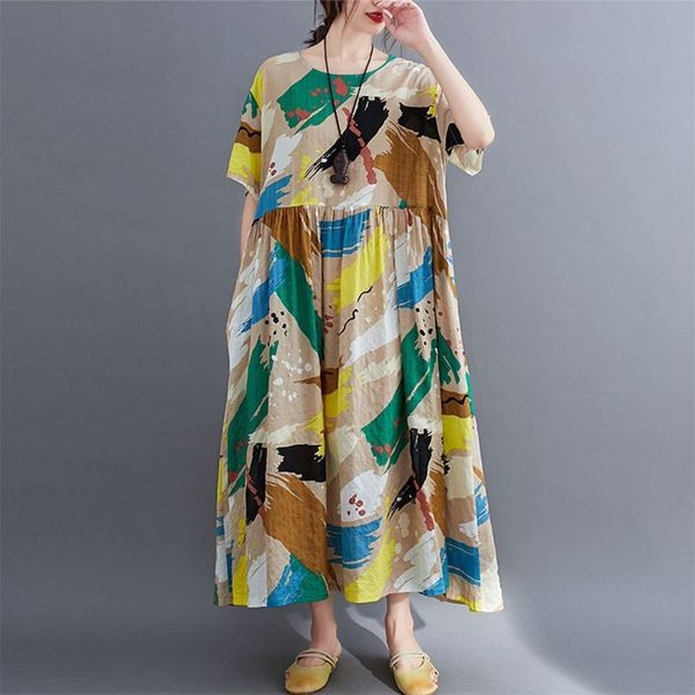 oversized women cotton linen casual dress new summer vintage style