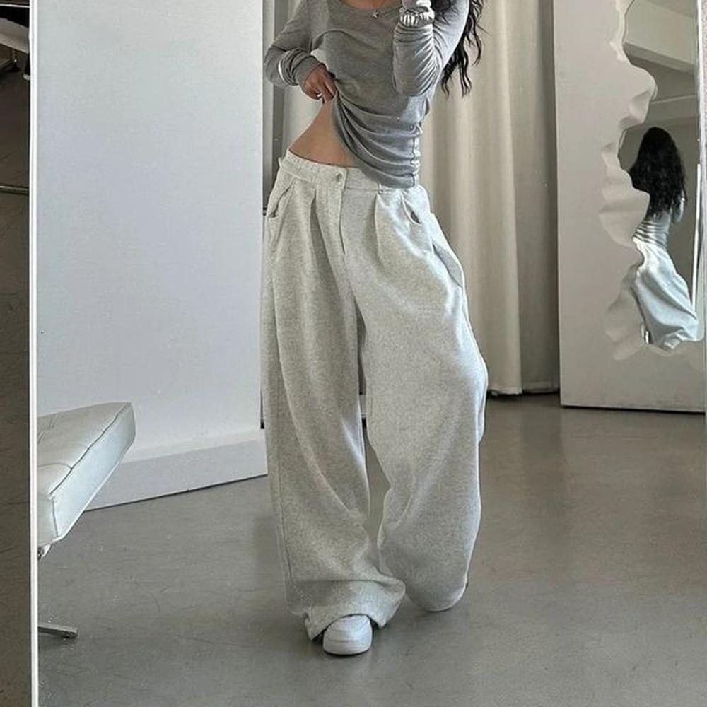 oversized women grey sweatpants america style retro baggy pants casual