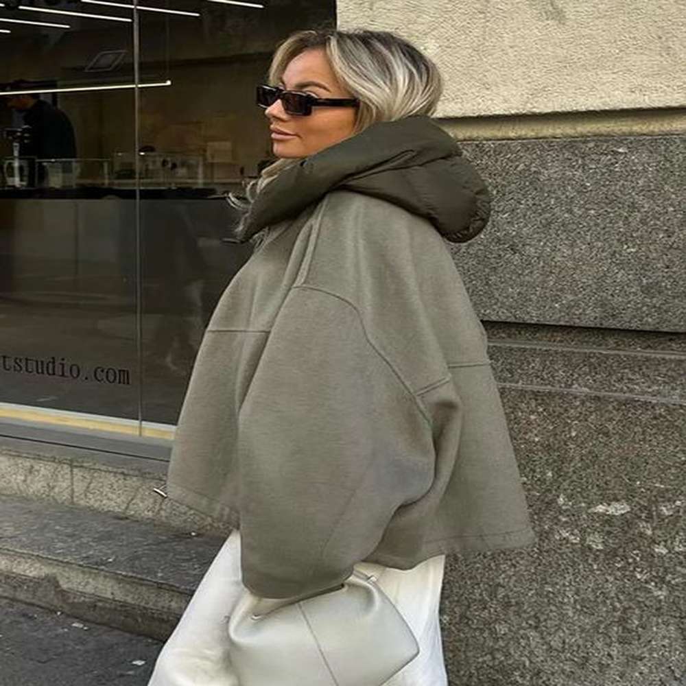 oversized zipper hooded jacket women fashion thicken patchwork long sleeved