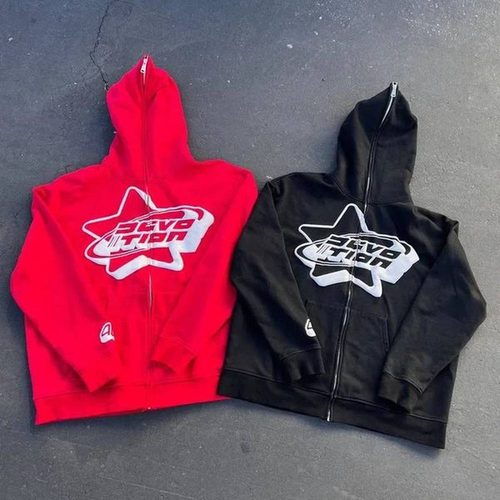Oversized Zipup Hoodie Streetwear Spring Y2k Goth Punk Star Printing Sweatshirt Trendy Thin Material Full Face 241025