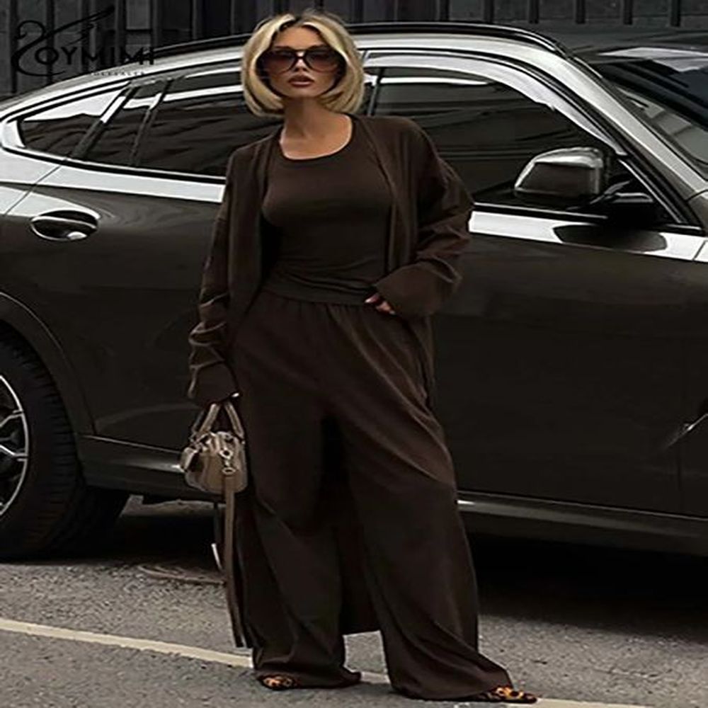 oymimi casual brown piece set outfit fashion long sleeve