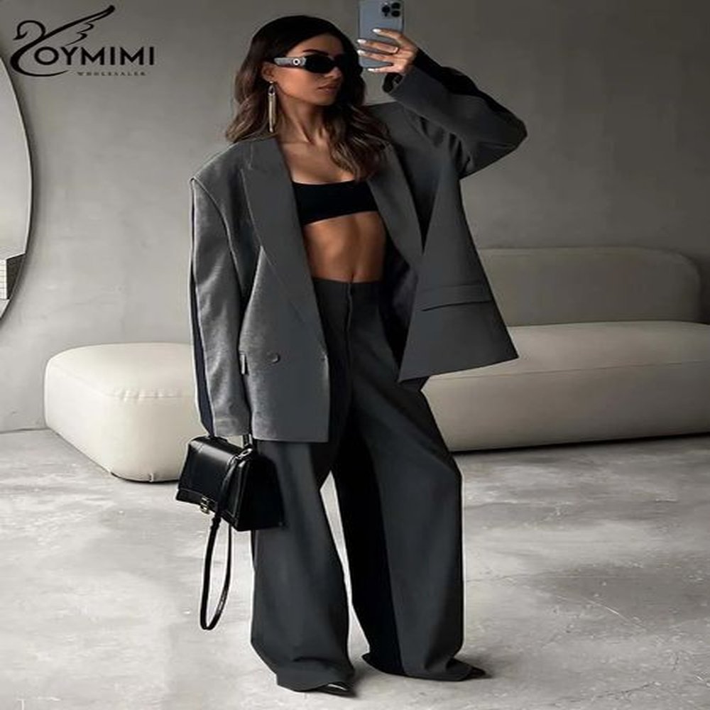 oymimi elegant grey patchwork piece set outfit fashion long