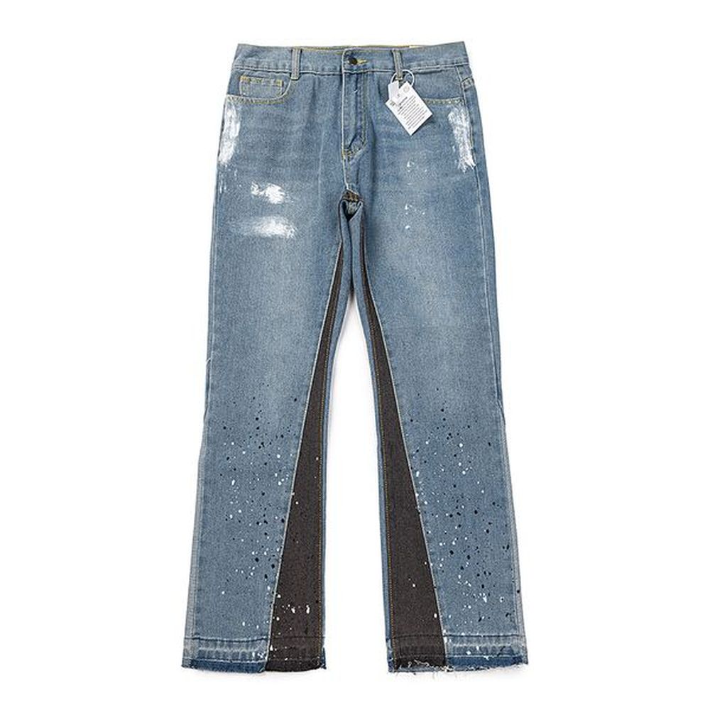 Painted Jeans Patchwork Blue Pant Men's Slim Fit Straight Leg Pants Hip Hop Trousers 25ss