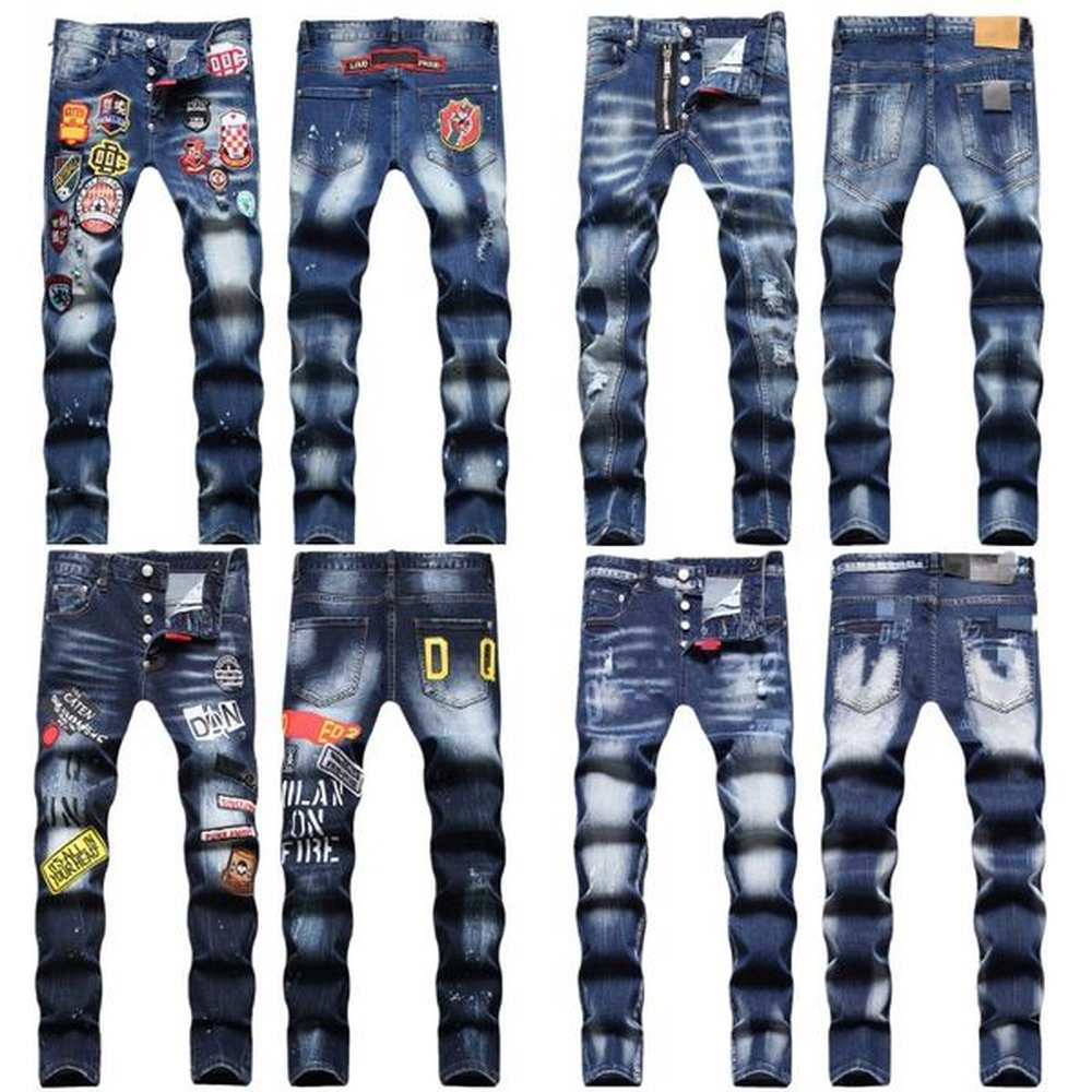 pants mens designer dsquares jeans Mens Jeans Clothes Slim Fit Elastic Embroidery Loose Long Womens Jean Clothing Denim Pants Panelled Hip H