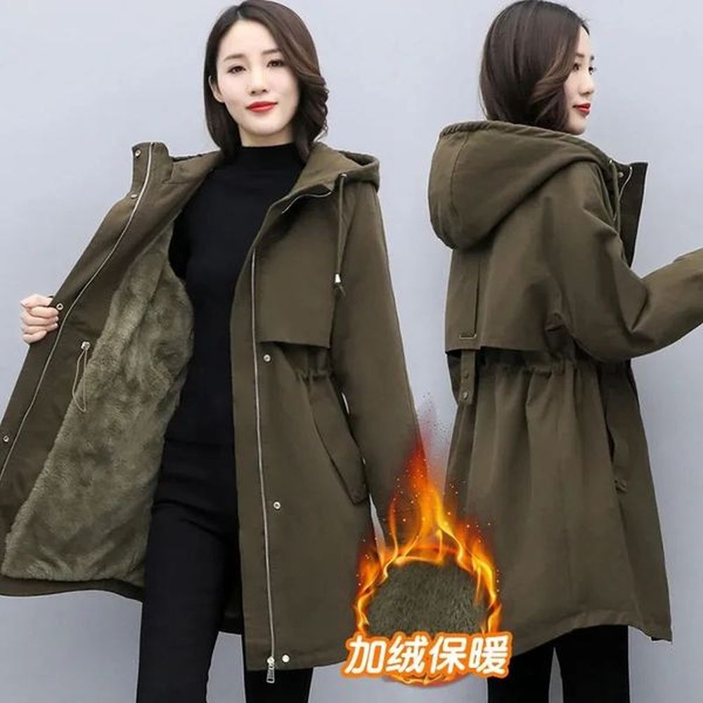 parkas autumnwinter wool lined warm long coat korean loose hooded