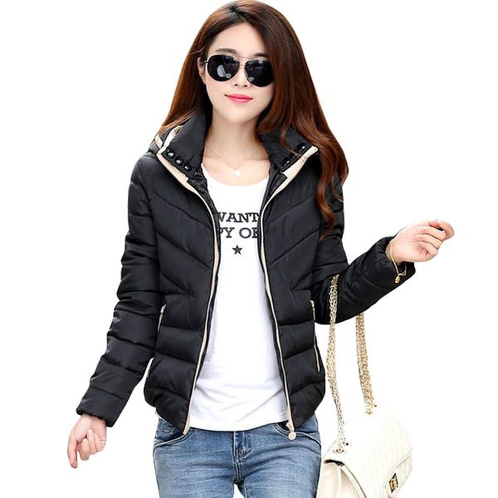 parkas jacket women autumn winter short coats solid hooded cotton