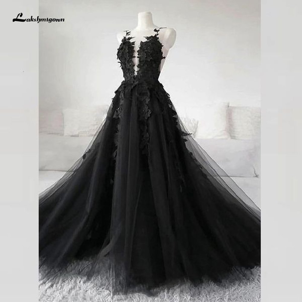 party dresses floral gothic black long wedding dress sexy bridal