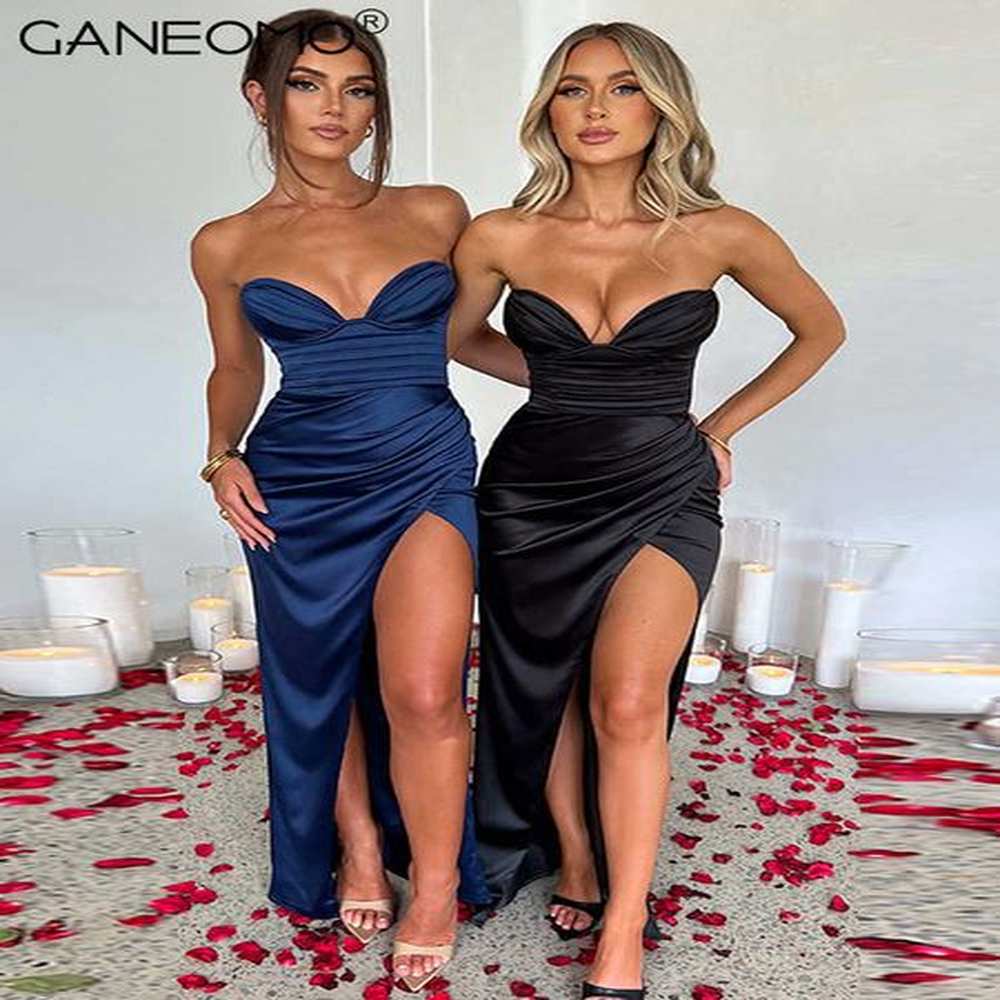 party dresses satin tight maxi strapless dress women summer sexy