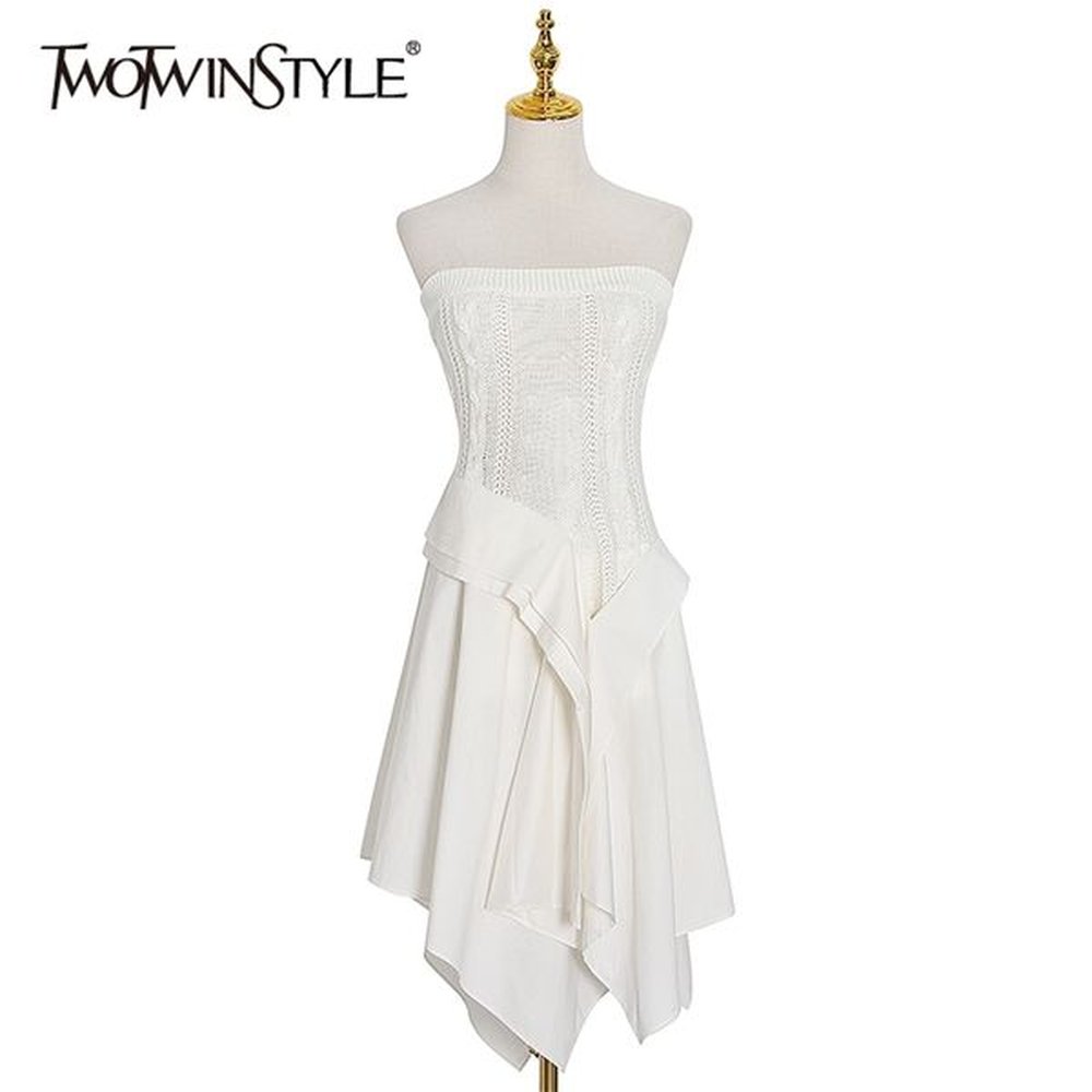 patchwork twist skirt for women high waist midi ruffle casual