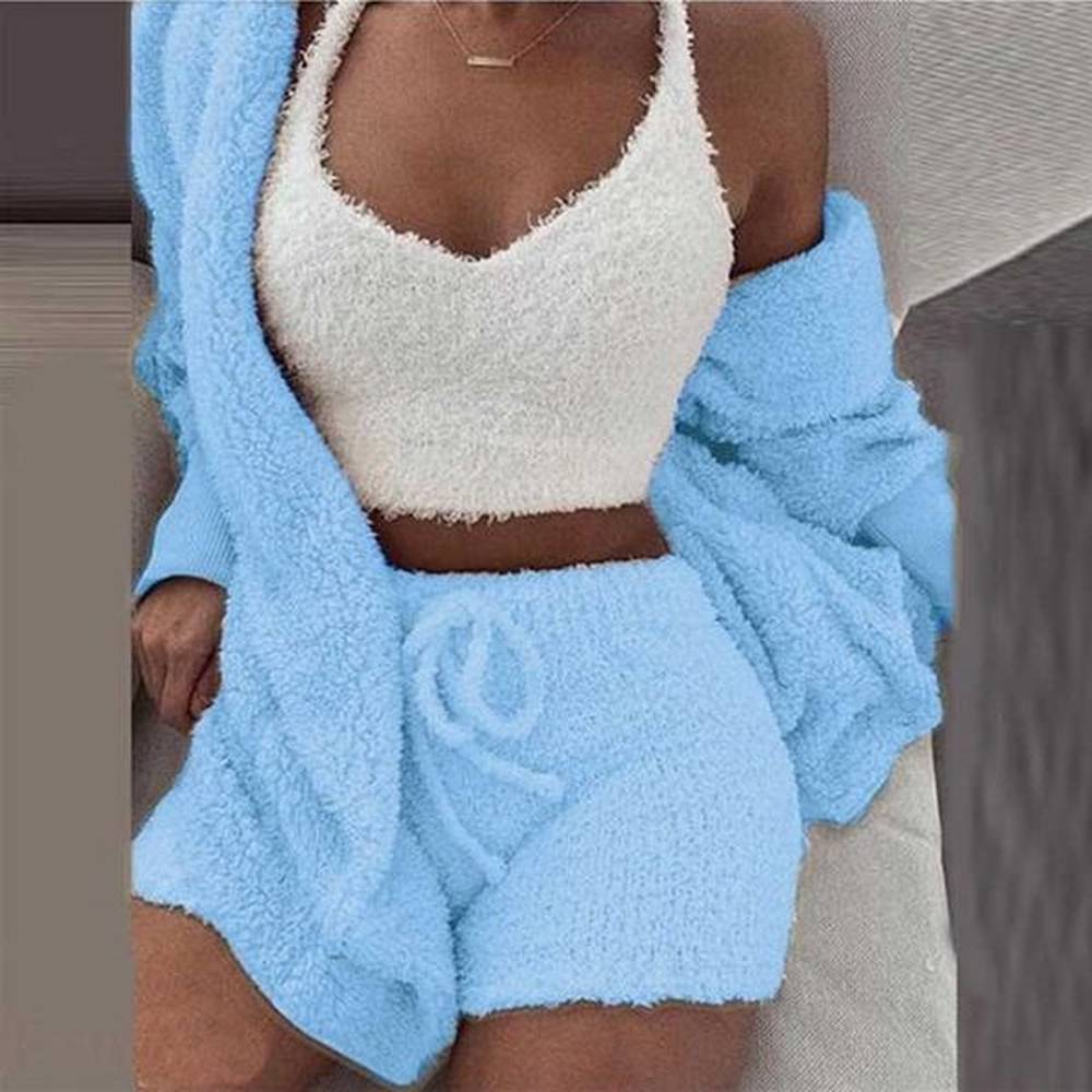 pcs pajama set women sexy fluffy suit velvet plush robe