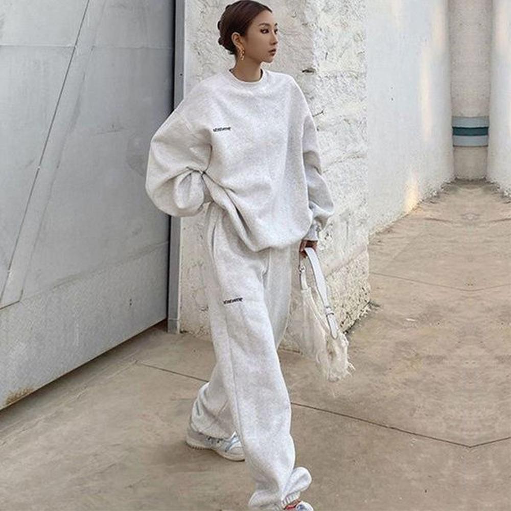 pcs women hoodies suit embroidery letter pullover oversize sweatershirthigh waist