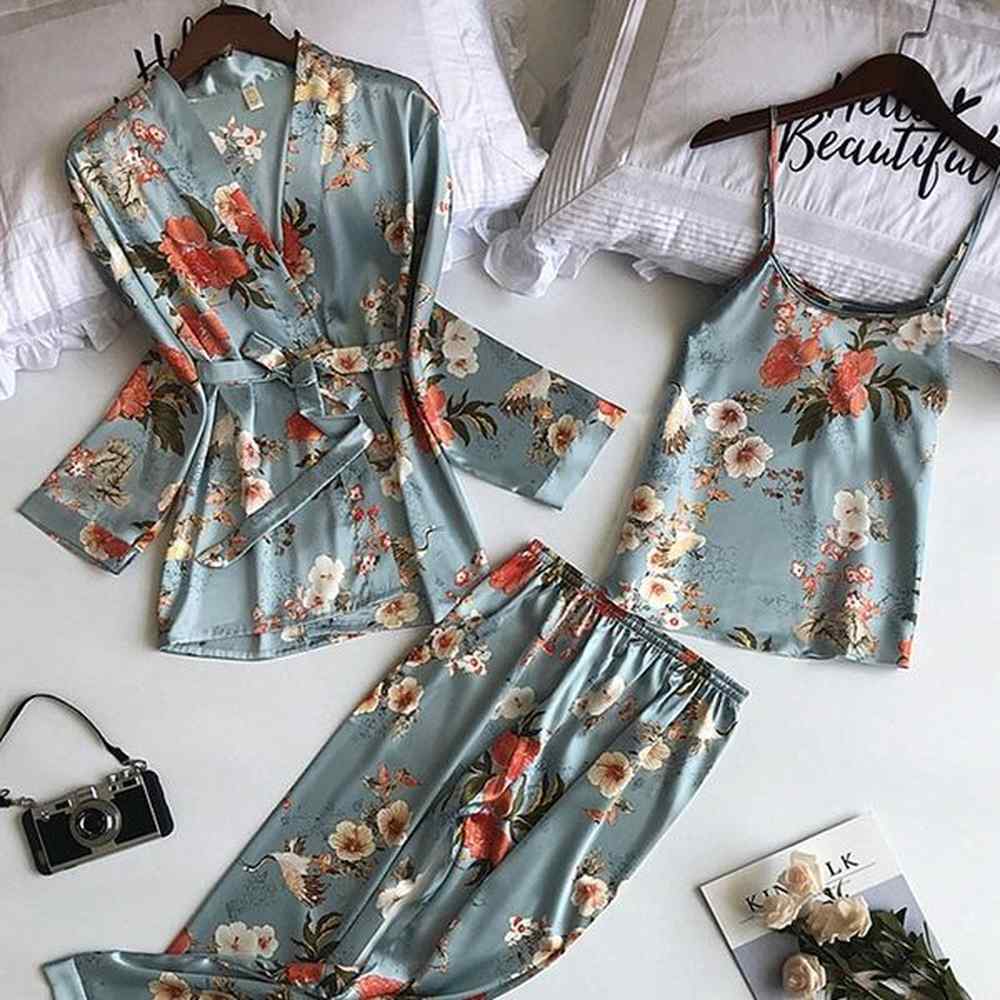 pcs women pajamas set lady emulation silk pyjama sets flower