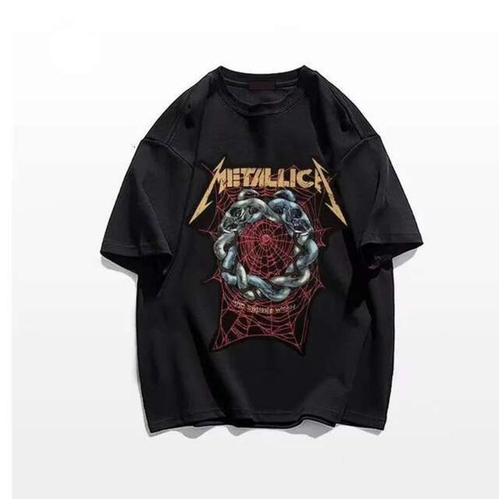 2Pcs/Set Rock Band Mens T Shirts Heavy Music Metal Graphic Vintage Cotton Oversized Hip Hop Streetwear Tees Punk Y2k Short Sleeves