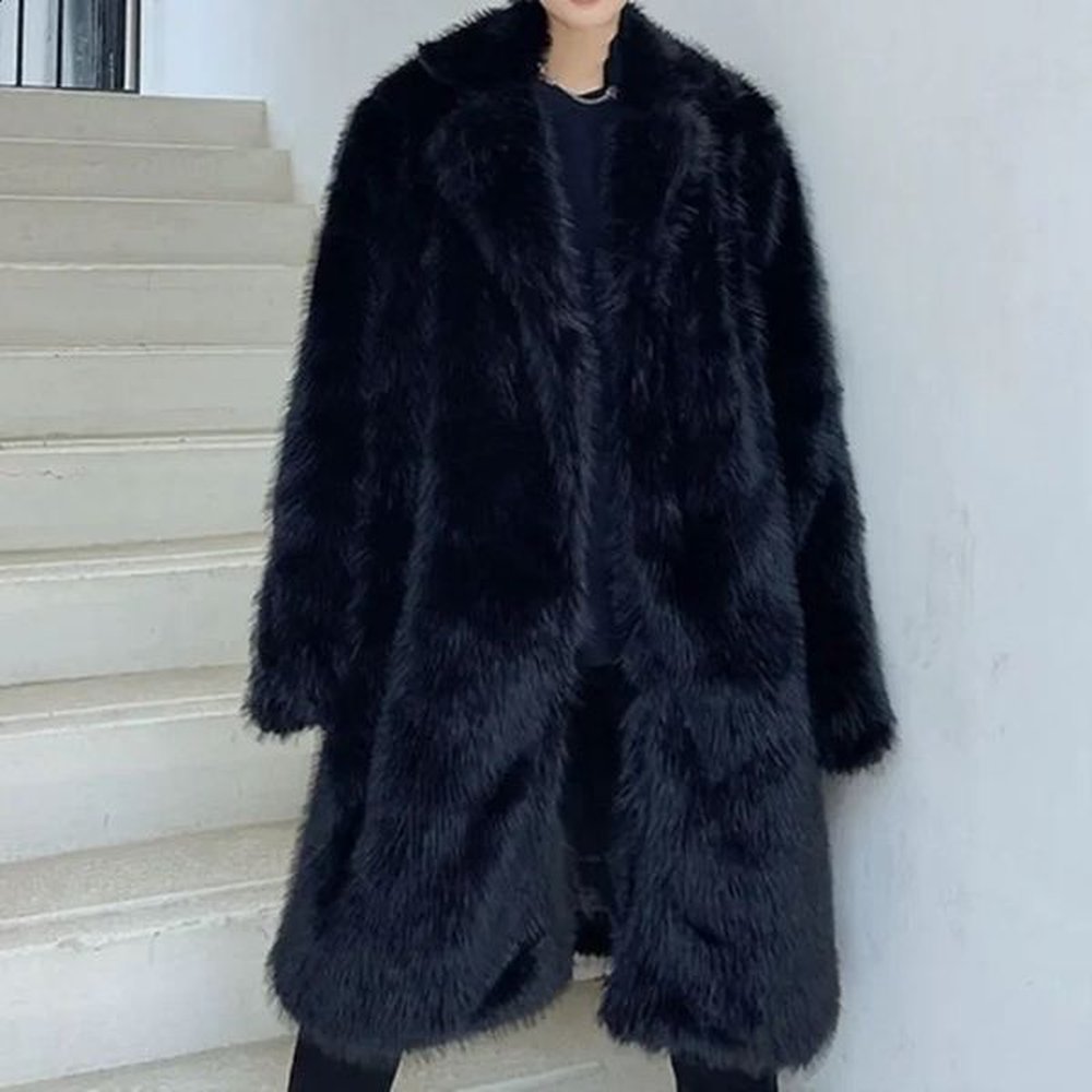 PDMCS mens autumn and winter thick warm fur coat mens loose and handsome plush coat long trench coat 241204