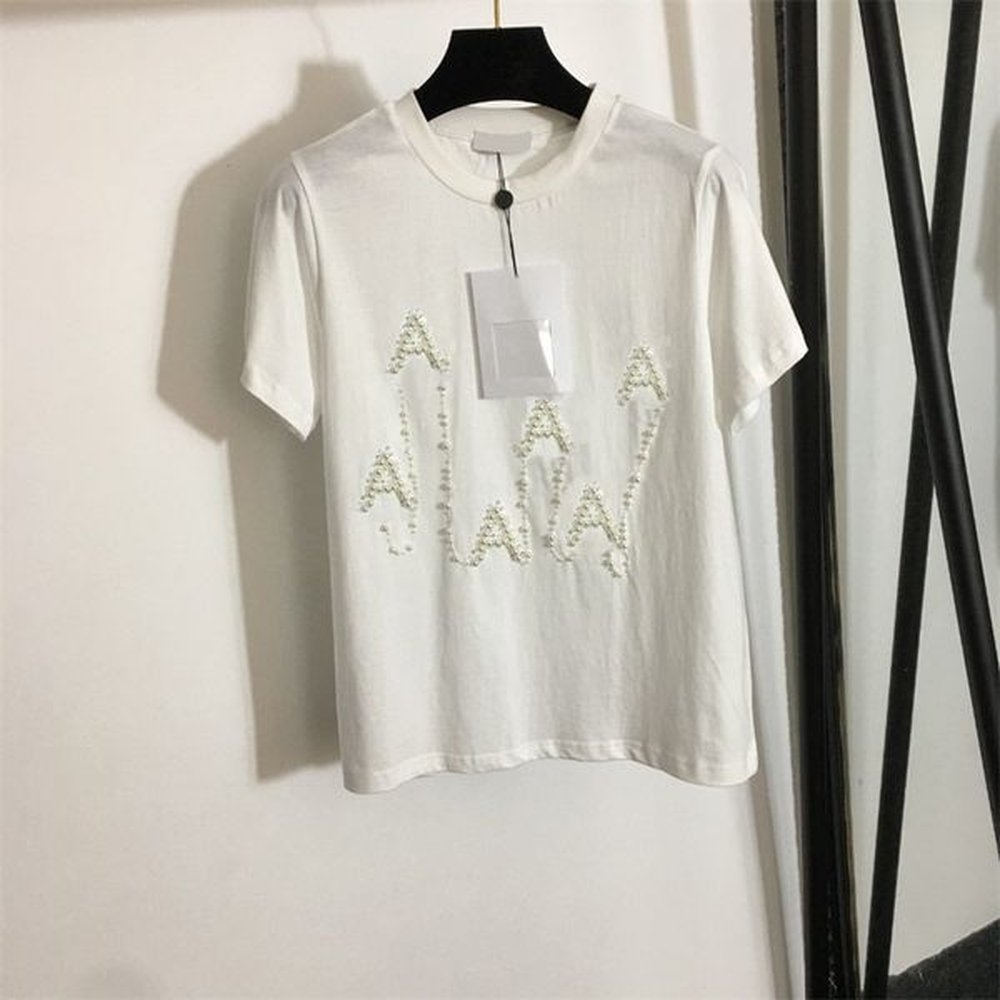 pearl letter shirt women new crew neck short sleeved sweatshirt