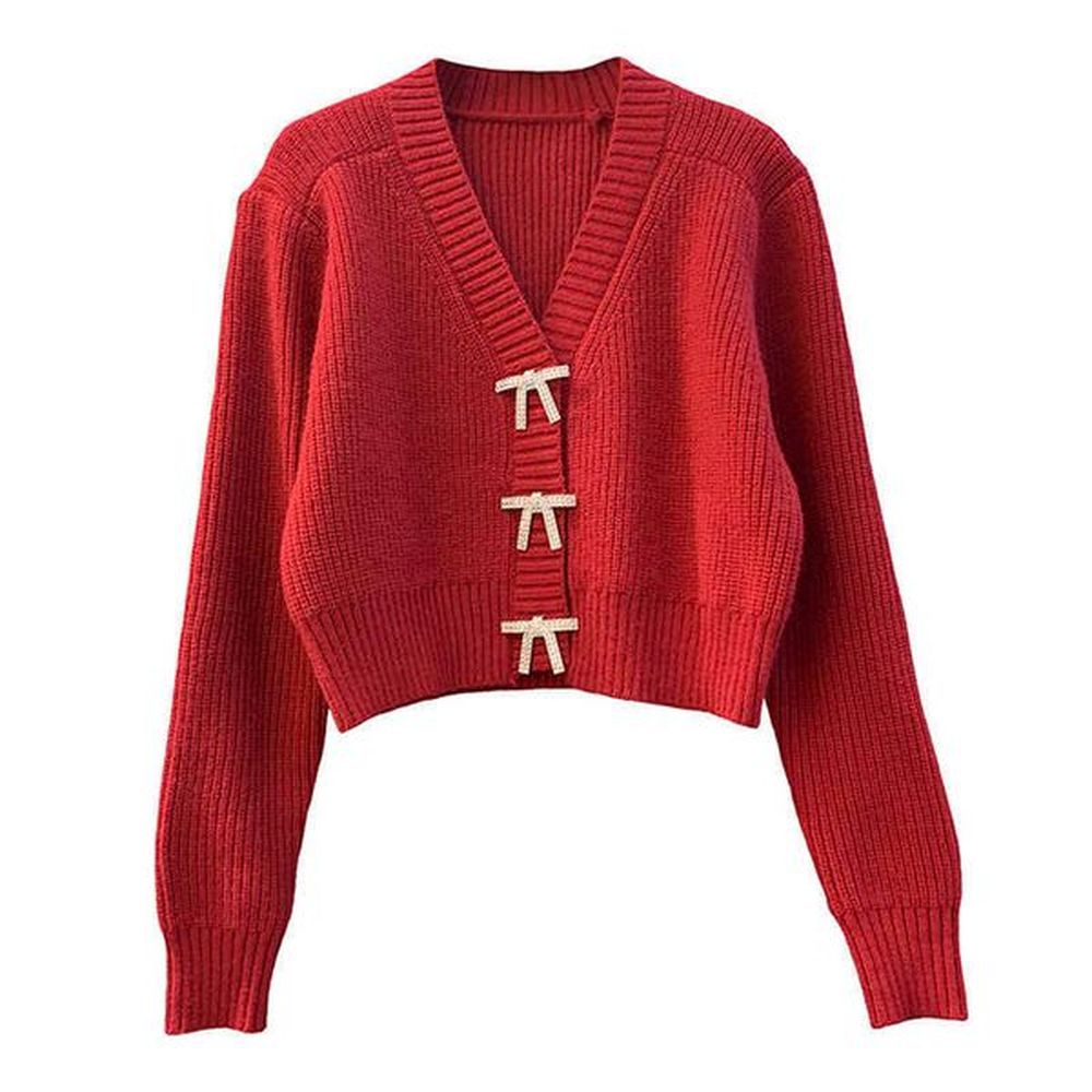 perhaps u women red white black solid sweater knitted long